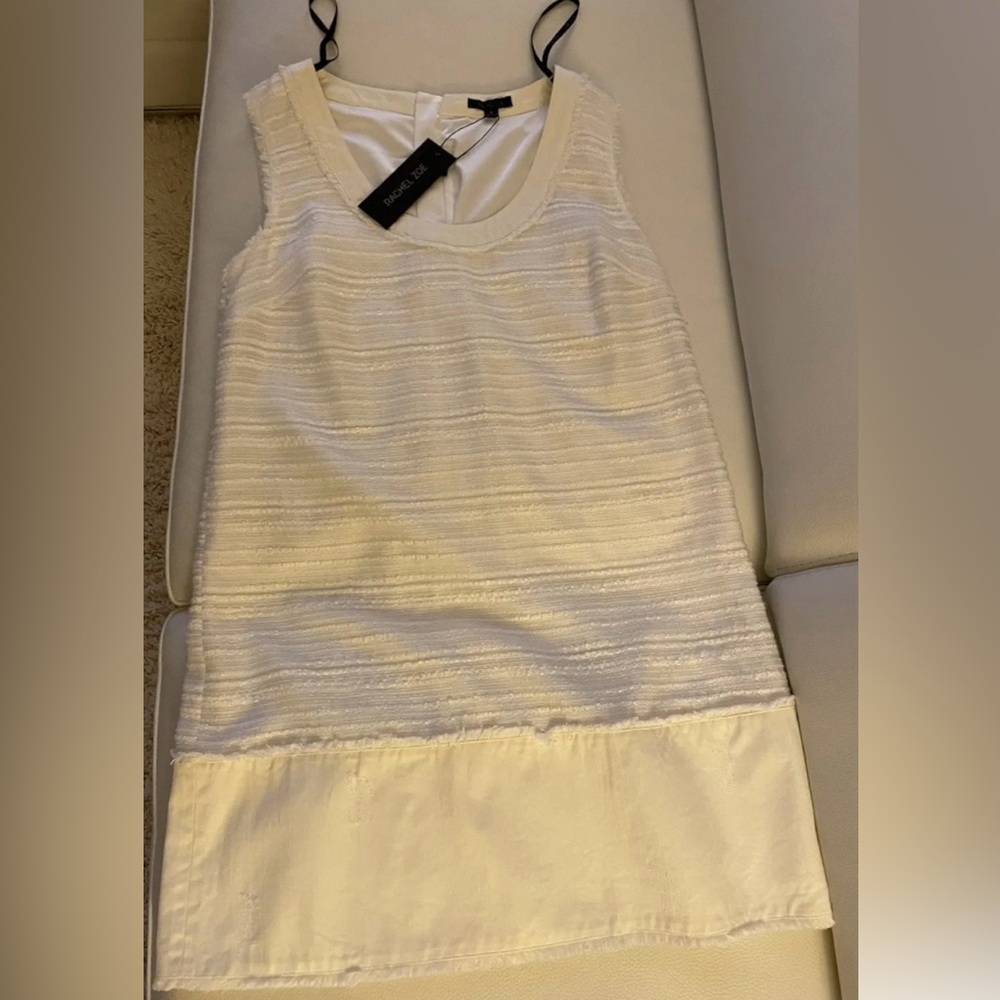 Rachel Zoe Boucle Fringe Tweed Ivory Sleeveless Mini Dress Sz 8 $375 NWT